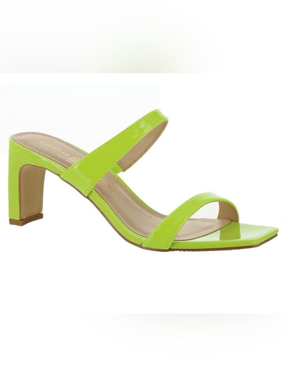 Chinese Laundry Patent Neon Lime Block Heel Sandals NWT